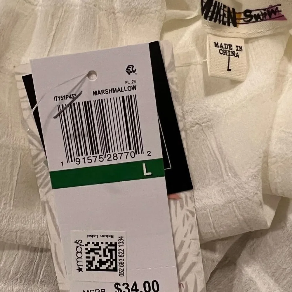 Miken White Juniors' Ruffled Swim Cover-up Dress Sparkle Large NWT